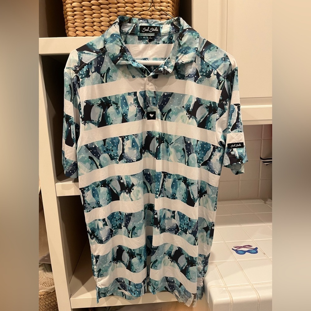 Bad Birdie Blue and White Polo Shirt